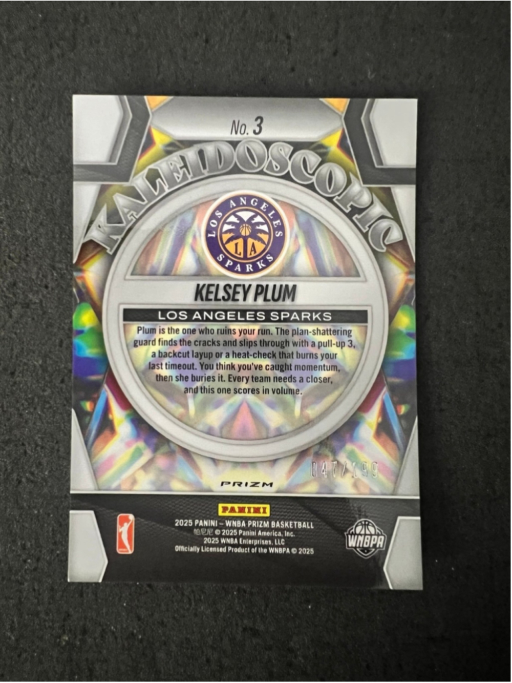 Kelsey Plum- 2025 Panini Prizm WNBA- Kaleidoscopic - Blue Pulsar Prizm #047/199 - Picture 2 of 2